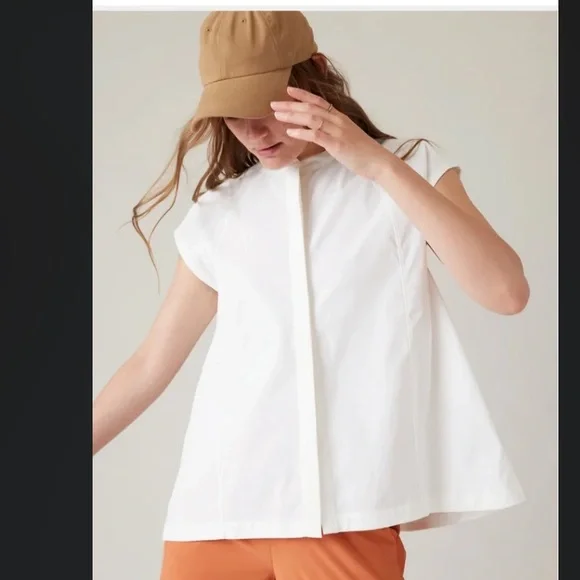 Athleta Cream Button-Down Cap Sleeve Shirt - Picture 3 of 7